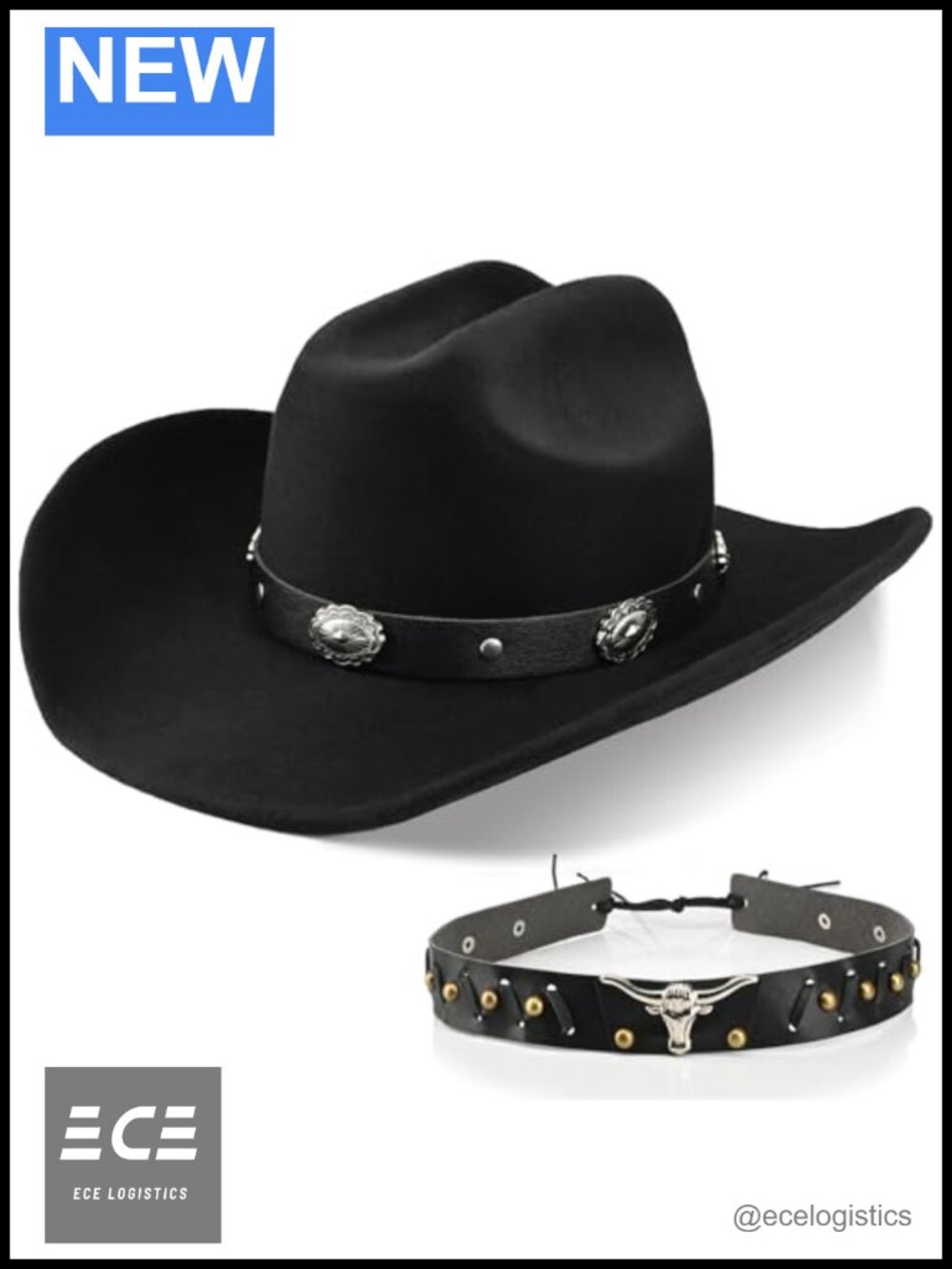 100% Wool Western Cowboy Hat Felt Fedora with Two Decorative Bands